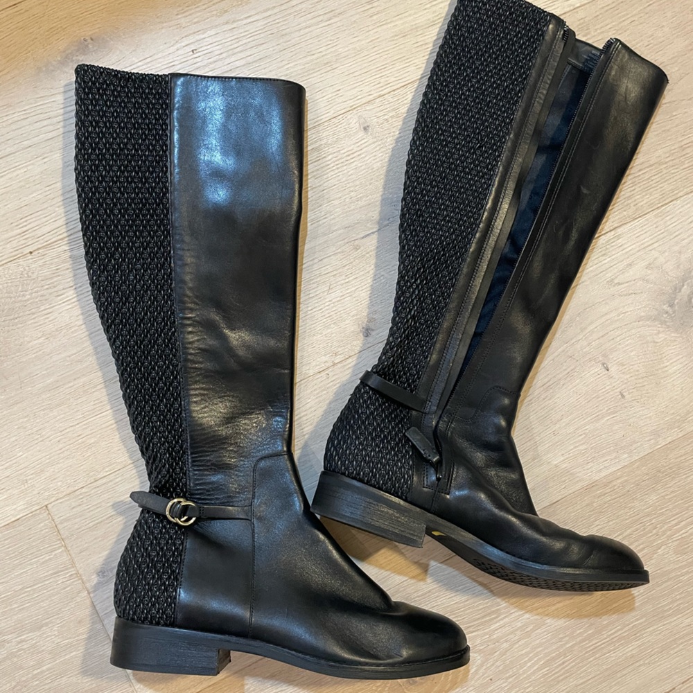 Cole Haan Isabell Womens Black Leather Riding Boots Mid-Calf Size 7.5 Excellent